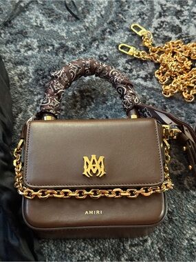 AMIRI Chocolate Brown Leather Top-Handle Satchel with Gold Hardware